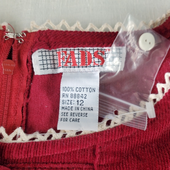 Vtg 90s Fads Womens Empire Waist Maxi Dress Wine Corduroy Sz 12 Crochet Trim NOS - Picture 7 of 12